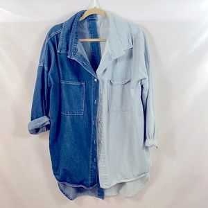Souk & Sepia two-tone denim button down oversize shirt/dress, one size